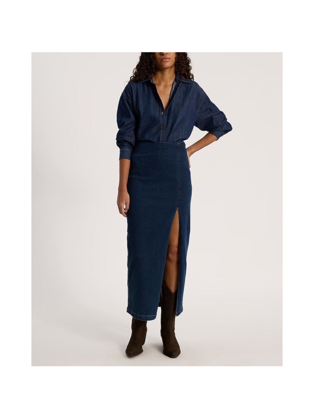 Express Maxi Blue Denim Long Skirt With Side Slit